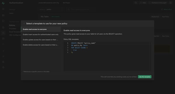 Auth | Supabase screen