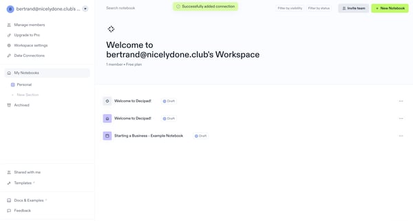 bertrand@nicelydone.clubs Workspace | Decipad screen