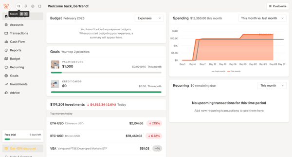 Monarch | Dashboard screen