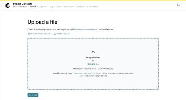 List Import | Mailchimp screen