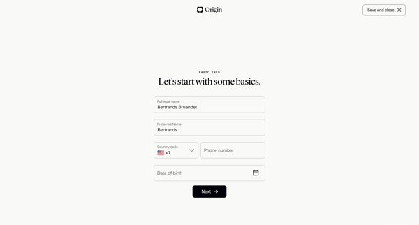 Origin Financial screen