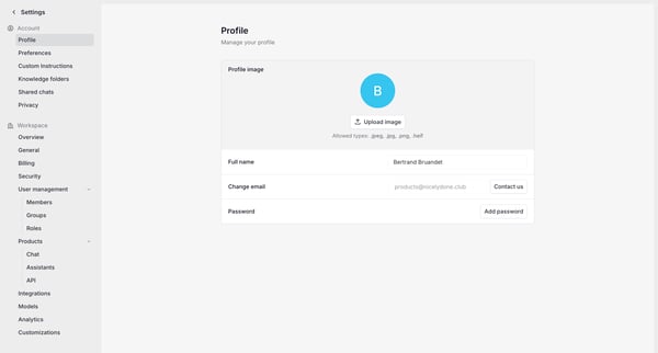 Settings screen