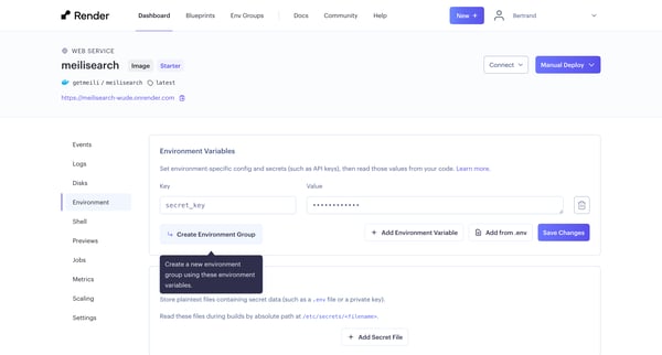 meilisearch ・ Web Service ・ Render Dashboard from Render