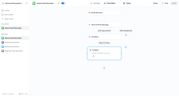 Slack Email Reminder - Lindy screen