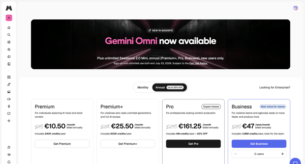 Pricing plans | Magnific (formerly Freepik) screen