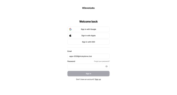 Sign In | ElevenLabs screen
