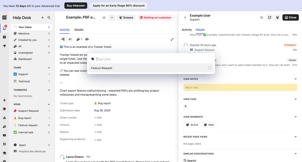 Example PDF export broken | Help Desk  Nicelydone  Intercom screen