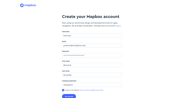 Sign up | Mapbox screen