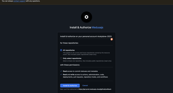 Installing Medusajs screen