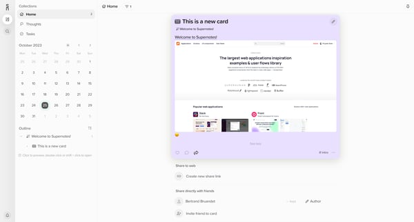 Home | Supernotes screen