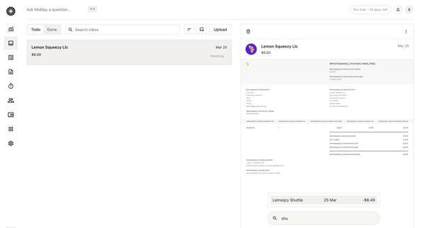 Inbox | Midday screen