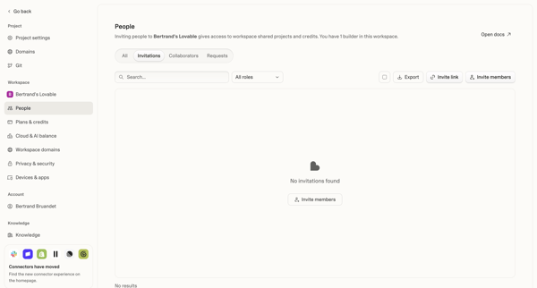 Project settings - Lovable screen