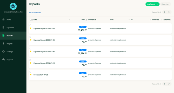 Expensify - Reports screen