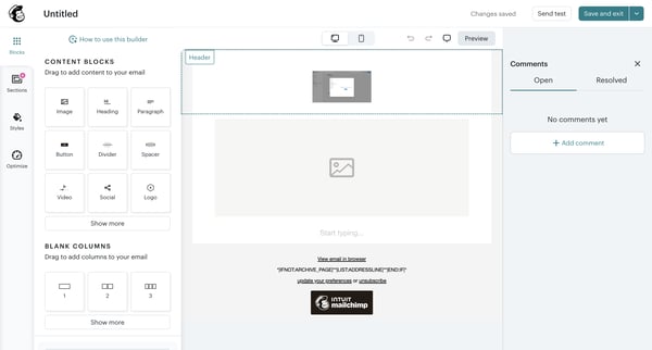 Campaign Builder - Untitled | Mailchimp screen