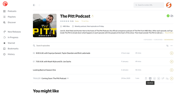 The Pitt Podcast - Pocket Casts screen