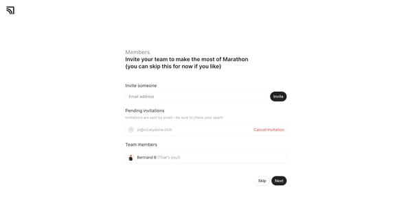 Invite Team ‐ Marathon screen