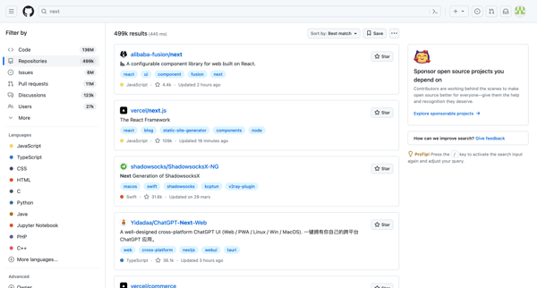 Repository search results · GitHub screen