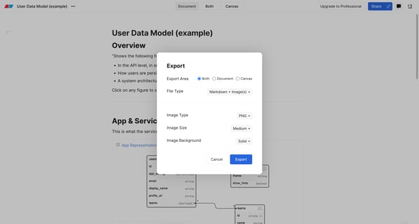 User Data Model example — Eraser screen