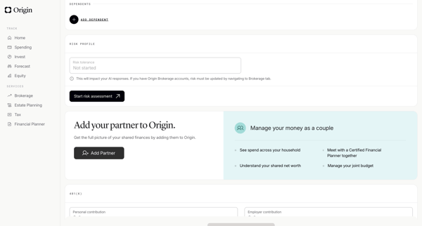 Origin Financial screen