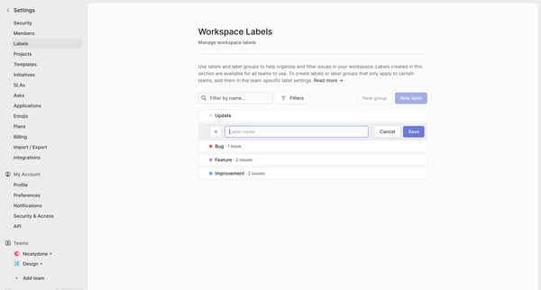 Workspace Labels from Linear