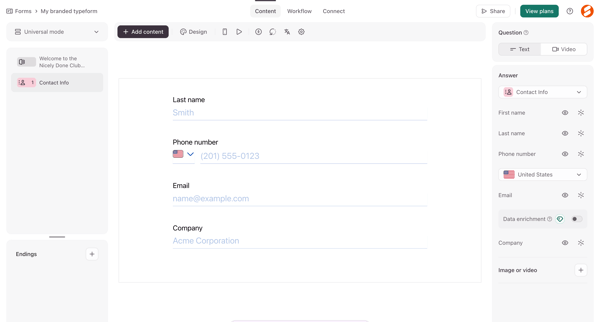 Typeform - Create screen