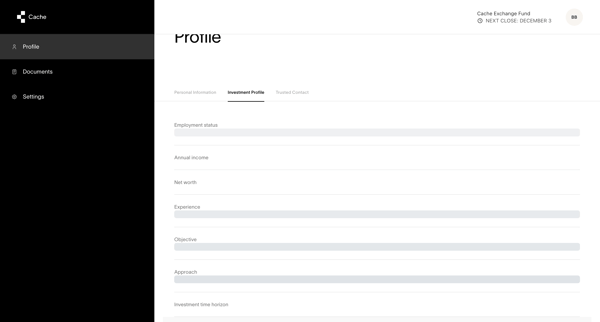 Cache – Profile screen