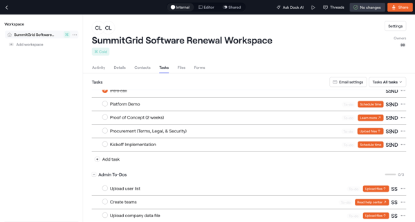 Internal · SummitGrid Software Renewal Workspace screen