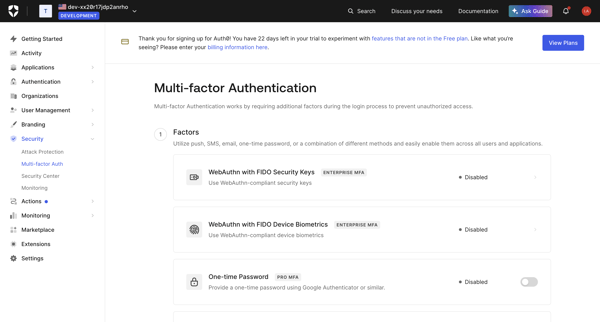 Multifactor Authentication screen