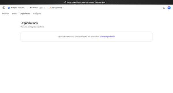 Dashboard | Clerk.com screen