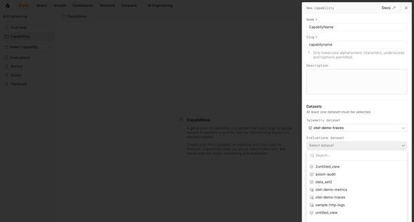 Manage Capabilities - Axiom screen