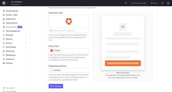 Organization Details from Auth0