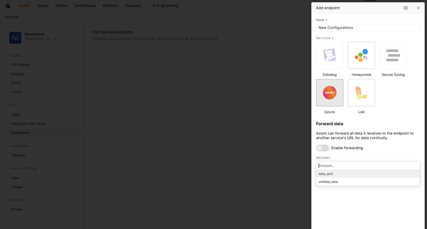 Endpoints - Settings - Axiom screen