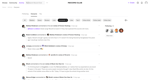 Activity – Record Club screen