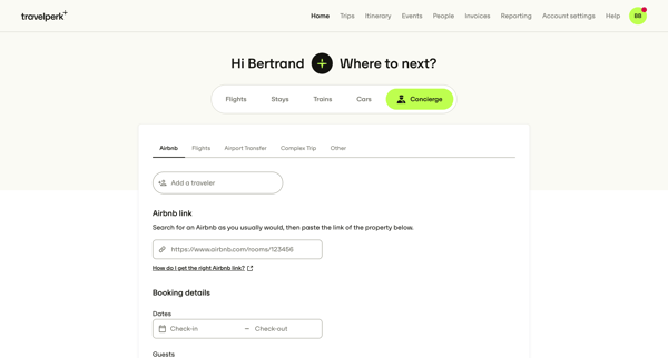 Book your next business trip — TravelPerk screen