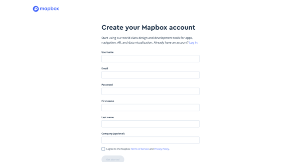 Sign up | Mapbox screen