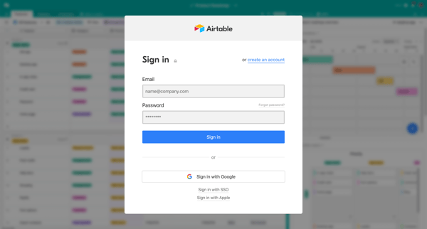 Sign in - Airtable screen