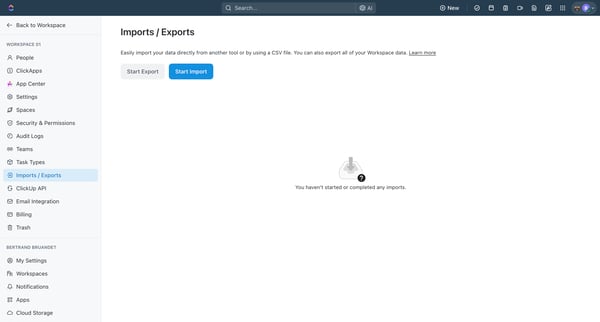 Import Settings | Workspace 01 screen