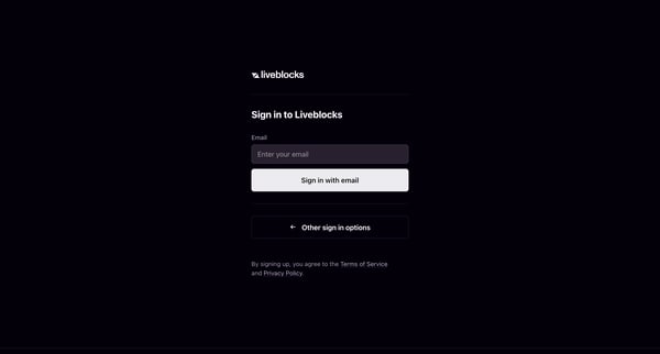 Sign in to Liveblocks screen