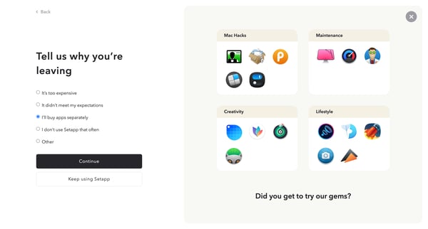 Setapp | Personal User Account screen
