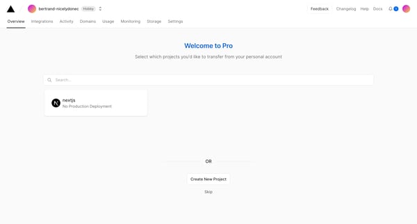 Transfer – Dashboard – Vercel screen