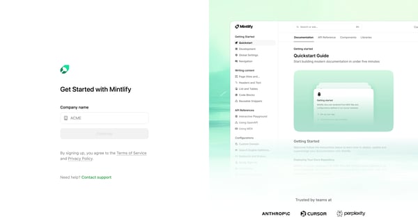 Sign Up - Mintlify screen