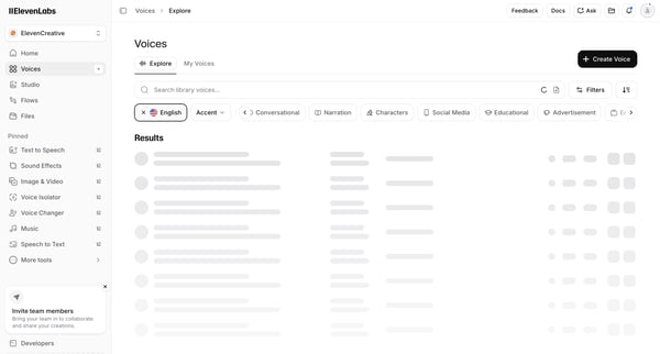 Voices | ElevenLabs screen