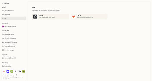 Project settings - Lovable screen