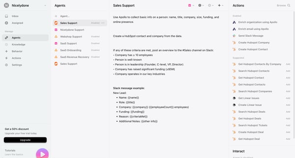 Agents › Sales Support screen