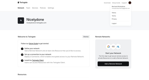 Networks | Twingate Admin screen
