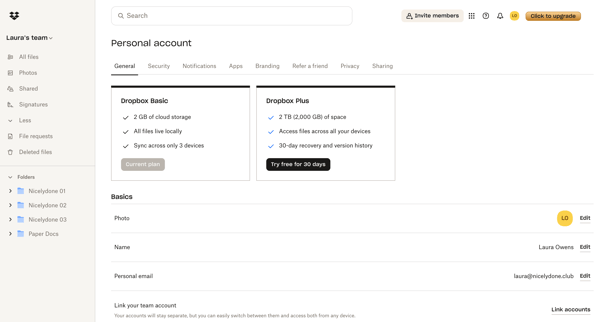 General - Dropbox screen