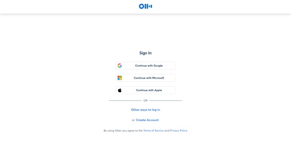 Sign In Otter Voice Meeting Notes - Otter.ai screen
