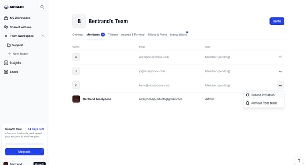 Team Workspace Settings from Arcade