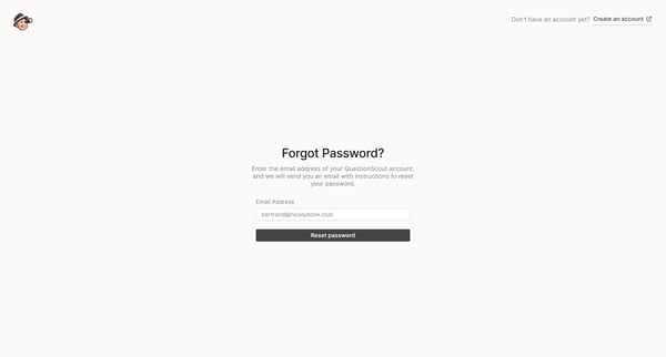 Restore Password - QuestionScout screen