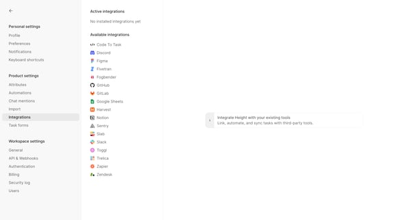 Integrations - Height screen